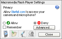 Flash Player Settings Dialogue Box