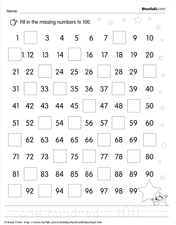 Online Printouts 100th Day Of School Numbers Online Printouts 100th Day Of School Numbers