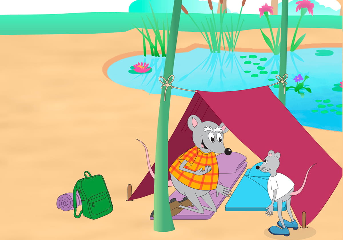 Zac's dad invites him to sit inside the tent.