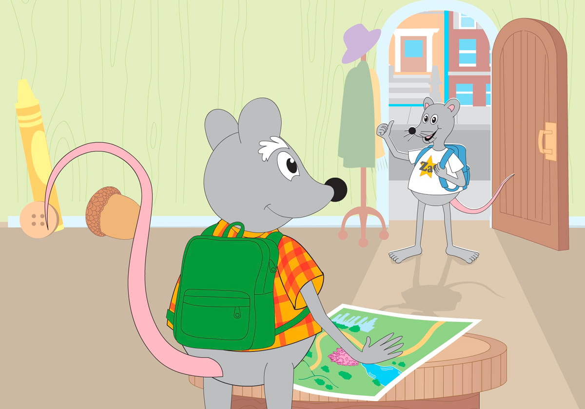 Zac eagerly waits by the door while his dad studies the map.